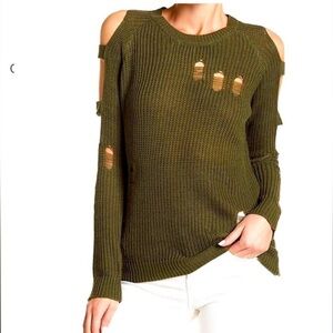 Ten Sixty Sherman Cut Out Distressed Green Sweater